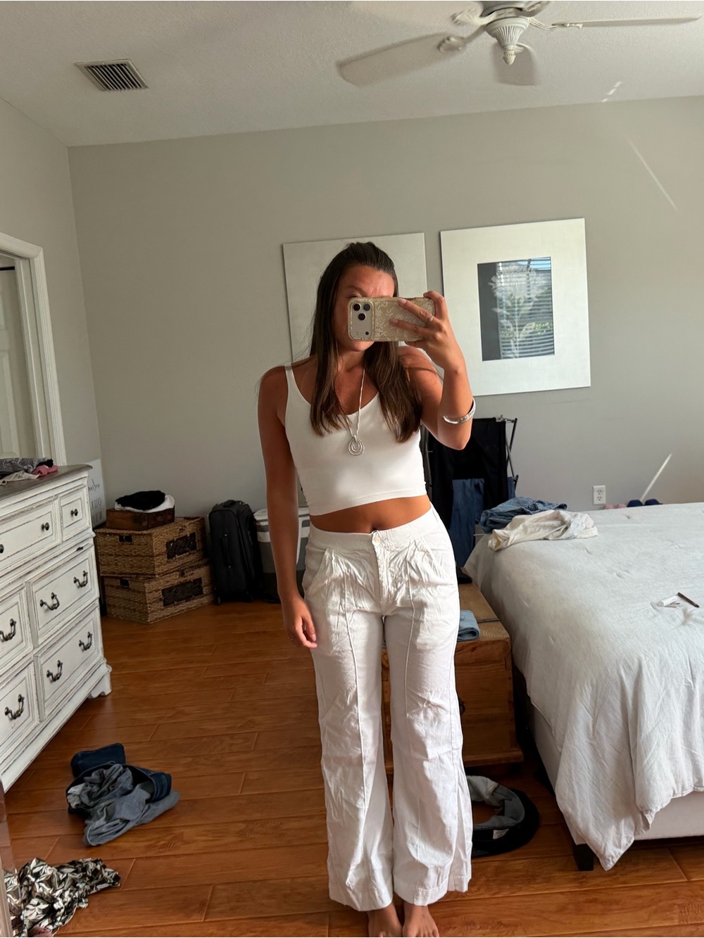 High-Rise Wide-Leg Casual Pants — White
